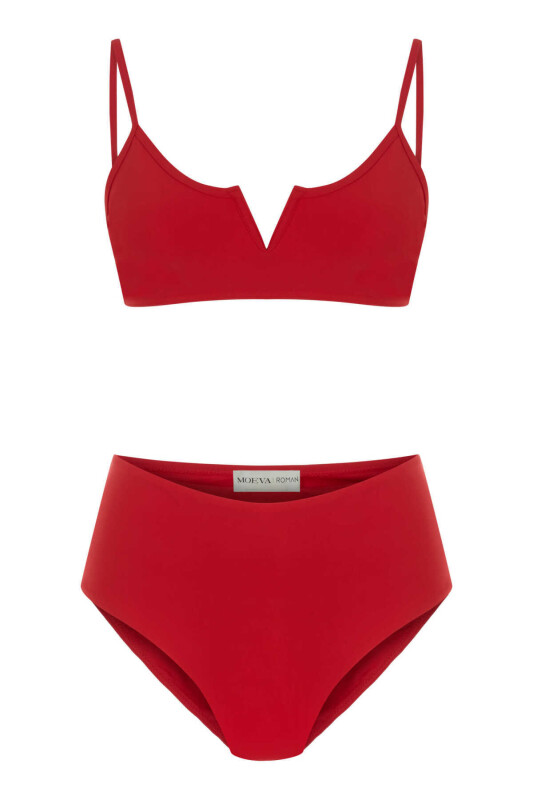 Yüksek Bel Bikini Takım Kırmızı Kırmızı
