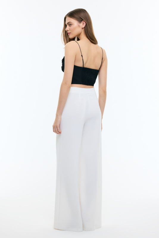 Yüksek Bel Geniş Paça Pantolon Beyaz - Roman (1)