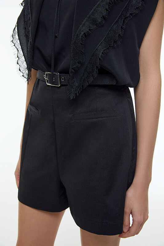 Yüksek Bel Kemerli Şort Siyah - 4