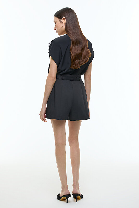 Yüksek Bel Kemerli Şort Siyah - 2