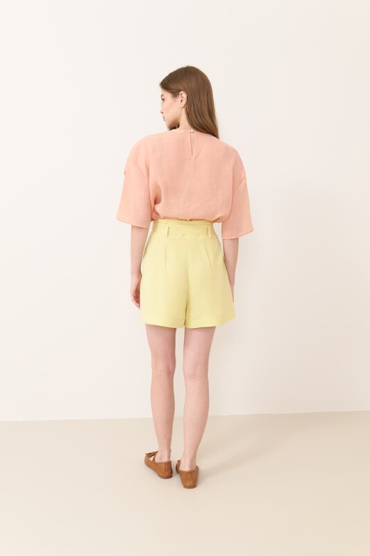 Yüksel Bel Çift Pileli Beli Bağlamalı Şort Sarı - Roman (1)