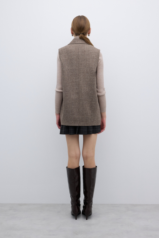 Yün Karışımlı Çift Cepli Yelek Kahve - 2