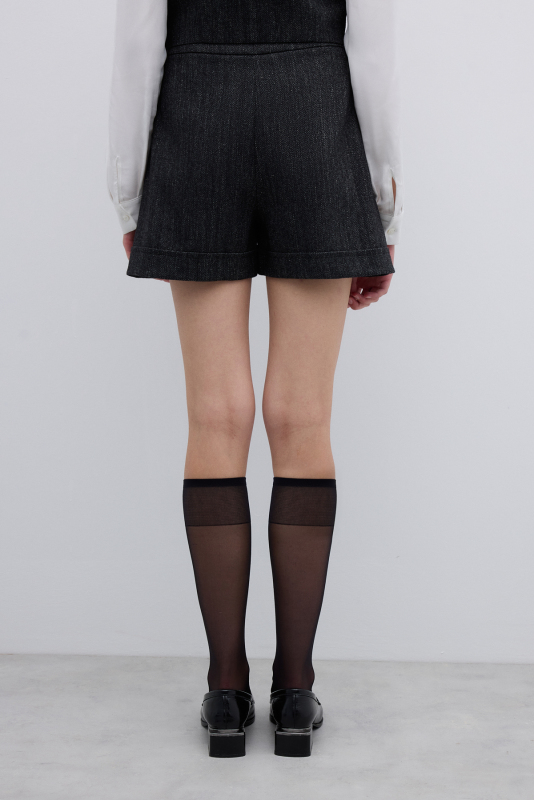 Yün Karışımlı Çift Pileli Şort Siyah - Roman (1)