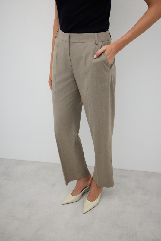 Yün Karışımlı Düz Paça Pantolon Kum Beji - 5