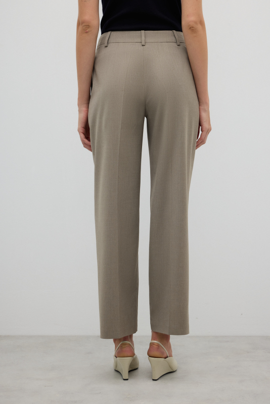 Yün Karışımlı Düz Paça Pantolon Kum Beji - 2