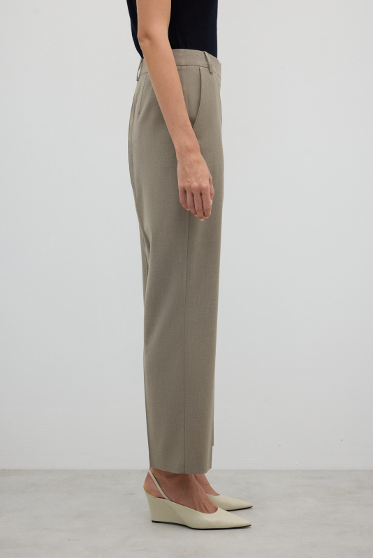 Yün Karışımlı Düz Paça Pantolon Kum Beji - 4