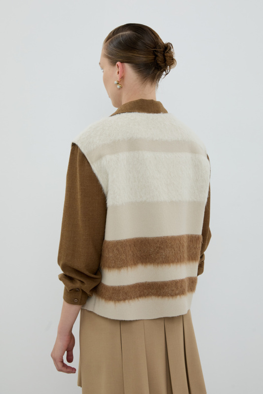 Yün Karışımlı V Yaka Yelek Camel - Bej - 2