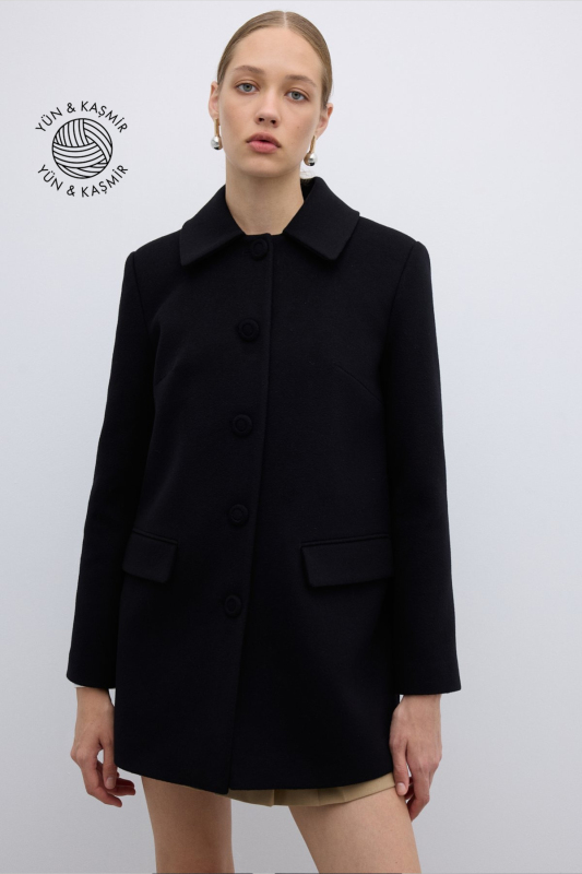 Yün ve Kaşmir Karışımlı Kaban Siyah - 1
