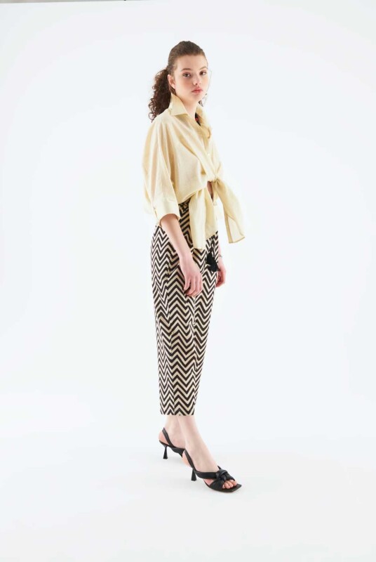 Zigzag Desenli Kadın Pantolon Standart Renk - 3