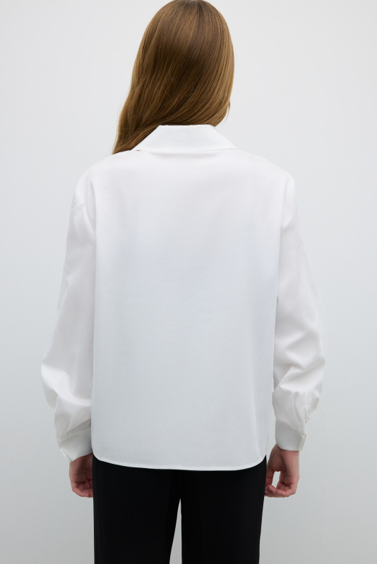 Zincir İşlemeli Uzun Kol Gömlek Beyaz - 2