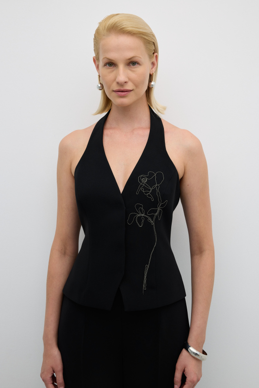 Zincir İşlemeli Yelek Siyah - 1