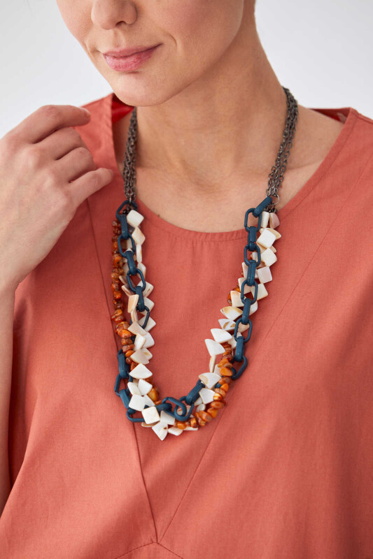 Zincir ve Boncuk Detaylı Kolye Standart Renk - 1